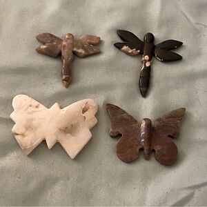 Lot Of 4 Crystal Stones Butterfly & Drafonfly 2” Display Pieces Jasper Agate